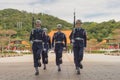 Changing of the honored guards at National Revolutionary Martyrs` Shrine Taipei Martyrs` Shrine in Taipei, Taiwan.