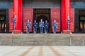 Changing of the honored guards at National Revolutionary Martyrs` Shrine Taipei Martyrs` Shrine in Taipei, Taiwan.