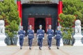 Changing of the honored guards at National Revolutionary Martyrs` Shrine Taipei Martyrs` Shrine in Taipei, Taiwan.