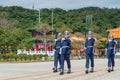 Changing of the honored guards at National Revolutionary Martyrs` Shrine Taipei Martyrs` Shrine in Taipei, Taiwan.