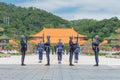 Changing of the honored guards at National Revolutionary Martyrs` Shrine Taipei Martyrs` Shrine in Taipei, Taiwan.