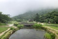 Taipei, Taiwan - May 2018: Hikers resting on top of mountain in Yangmingshan National Park in Taipei, Taiwan