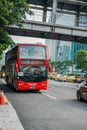 Taipei, TAIWAN - 1 Oct, 2017: Taiwan Hop on Hop off bus Red line support travelers to driving around Taipei City, Taiwan