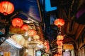 TAIPEI, TAIWAN : October 9 2023: Night Street View of the Famous Small Mountain Village, Old Town Jiufen.