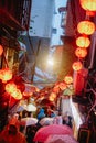 TAIPEI, TAIWAN : October 9 2023: Night Street View of the Famous Small Mountain Village, Old Town Jiufen.