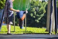 Taipei, Taiwan, autumn, park, grandfather, grandson, swinging