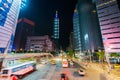 Taipei 101 tower with traffic on road at night in Taipei, Taiwan Royalty Free Stock Photo