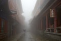 Taishan Mountain traditional buildings in fog