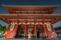 Hozomon gate at Senso-ji Temple in Asakusa. Late Night Cityscape. Straw waraji buddha sandals and chochin lanterns.