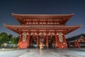 Hozomon gate at Senso-ji Temple in Asakusa. Late Night Cityscape. Straw waraji buddha sandals and chochin lanterns.