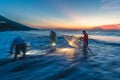 Traditional method to catch fish with triangle fishing net at the mouth of jinlun river, taitung