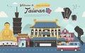 Taiwan attractions collection in flat design style Royalty Free Stock Photo