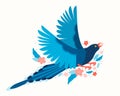 Taiwan blue magpie. Urocissa caerulea. Exotic birds of Taiwan and of Asia. Cute blue bird in hand drawn vector. Cute