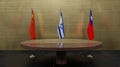Taiwan and China flags. Taiwan vs China and Israel. Taiwan vs China and Israel. negotiations. Round table talks. 3D work and 3D