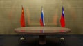 Taiwan and China flags. Taiwan vs China and Russia. Taiwan vs China and Russia. negotiations. Round table talks. 3D work and 3D