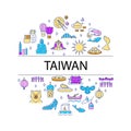 Taiwan circle layout with color flat icons and text headline. Taiwanese items. Isolated vector stock illustration Royalty Free Stock Photo