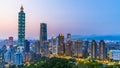 Taiwan city skyline at twilight , The beautiful sunset of Taipei, Aerial view Taiwan city skyline and skyscraper