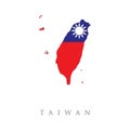 Taiwan country flag inside map contour design. outline of Chinese Taipei, The Taiwan flag red field with a blue canton containing