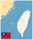Taiwan - detailed map with administrative divisions and country flag.
