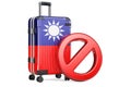 Taiwan Entry Ban. Suitcase with Taiwanese flag and prohibition sign. 3D rendering Royalty Free Stock Photo