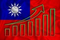 Taiwan flag with a graph of price increases for the country`s currency. Rising prices for shares of companies and cryptocurrencie