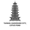 Taiwan, Kaohsiung City, Lotus Pond travel landmark vector illustration