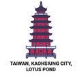 Taiwan, Kaohsiung City, Lotus Pond travel landmark vector illustration