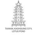 Taiwan, Kaohsiung City, Lotus Pond travel landmark vector illustration