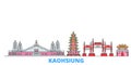Taiwan, Kaohsiung line cityscape, flat vector. Travel city landmark, oultine illustration, line world icons