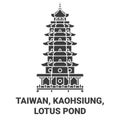 Taiwan, Kaohsiung, Lotus Pond travel landmark vector illustration
