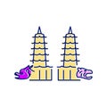 Taiwan Lotus Ponds Dragon and Tiger Pagodas in Kaohsiung flat icon. Isolated vector stock illustration