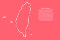 Taiwan map from the contour pink coral color brush lines different thickness. Vector illustration