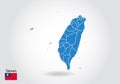 Taiwan map design with 3D style. Blue Taiwan map and National flag. Simple vector map with contour, shape, outline, on white