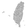 Taiwan map from pattern of black latin alphabet scattered letters. Vector illustration