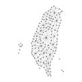 Taiwan map of polygonal mosaic lines network, rays, dots vector illustration.