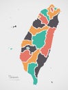 Taiwan Map with states and modern round shapes