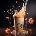 Taiwan milk tea with bubble. AI Generated