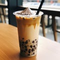 Taiwan milk tea with bubble. AI Generated