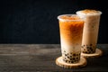 Taiwan milk tea and Thai milk tea with bubbles Royalty Free Stock Photo