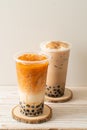 Taiwan milk tea and Thai milk tea with bubbles Royalty Free Stock Photo