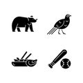 Taiwan national endemic black glyph icons set on white space.