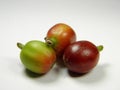 Taiwan native variety coffee bean fruit, closeup on white background