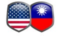 Taiwan Republic of China and USA flags with shields Royalty Free Stock Photo