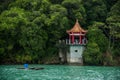 Taiwan's Sun Moon Lake in Nantou County, Lake View Pavilion, Chiang Kai-shek reportedly often in this front view of the lake