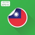 Taiwan sticker flag icon. Business concept Taiwan label pictogram. Vector illustration on green background with long shadow.