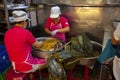 Taiwan, Taipei, Dragon Boat Festival, South Gate Market, making meat dumplings