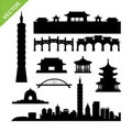 Taipei landmark silhouettes vector