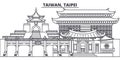 Taiwan, Taipei line skyline vector illustration. Taiwan, Taipei linear cityscape with famous landmarks, city sights