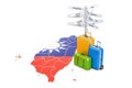 Taiwan travel concept. Flag on map with suitcases and signpost, Royalty Free Stock Photo