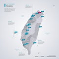 Taiwan vector map with infographic elements, pointer marks